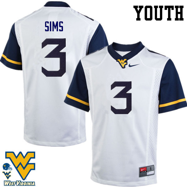 NCAA Youth Charles Sims West Virginia Mountaineers White #3 Nike Stitched Football College Authentic Jersey PA23J21GC